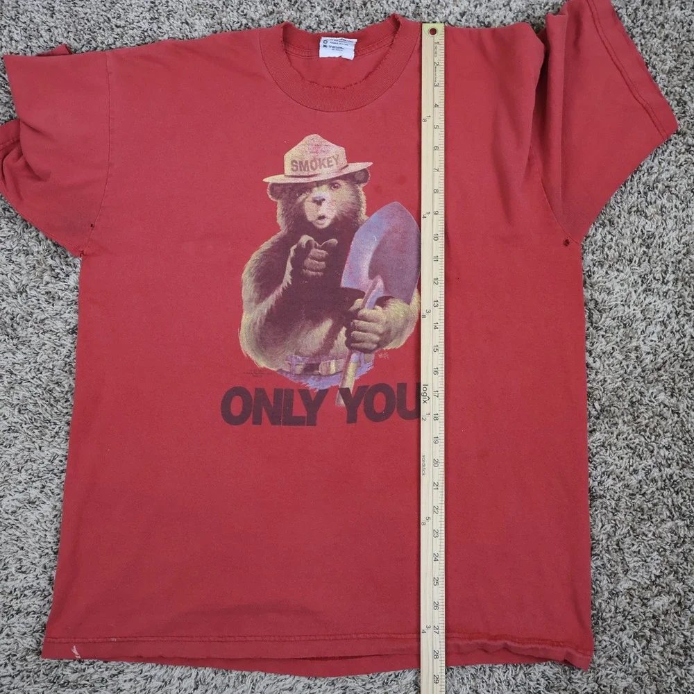 Smokey‎ Bear Only You Graphic T-Shirt XL Red Grunge Thrashed Cotton